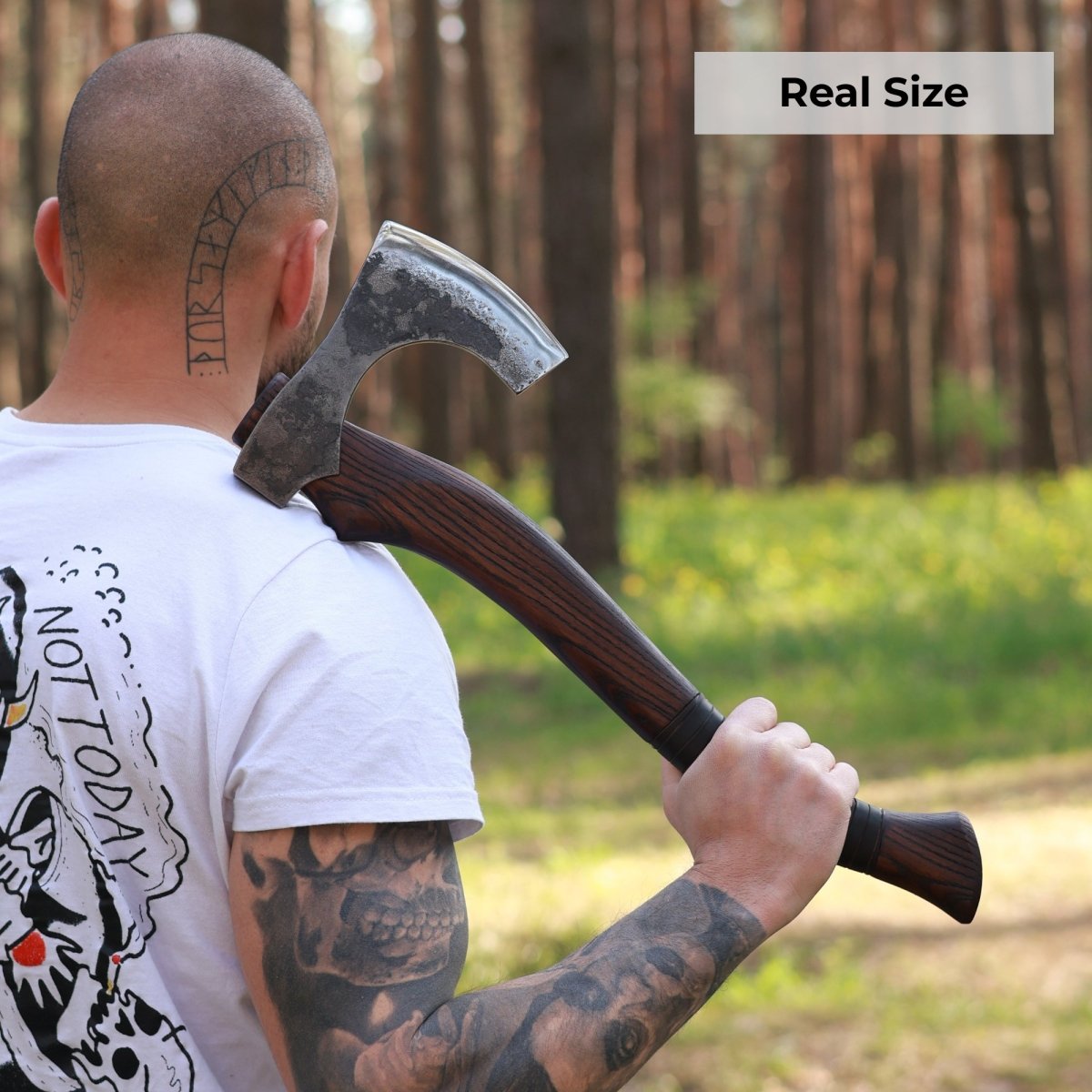 Hand forged Viking axe "Svart barbar" with carved handle