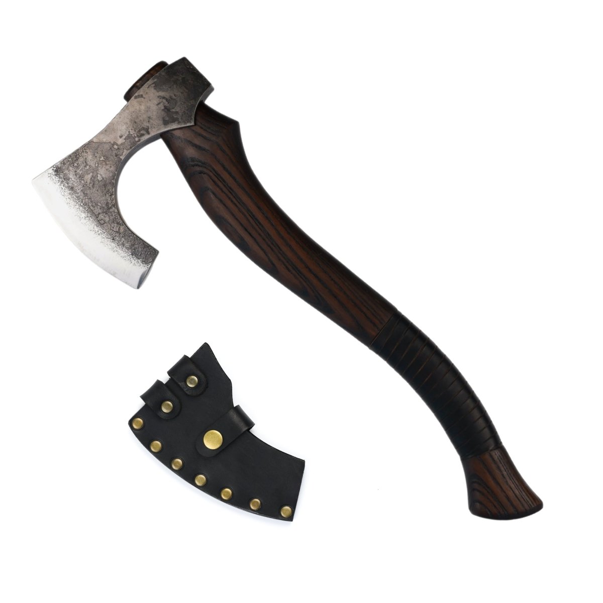 Hand forged Viking axe "Svart barbar" with carved handle