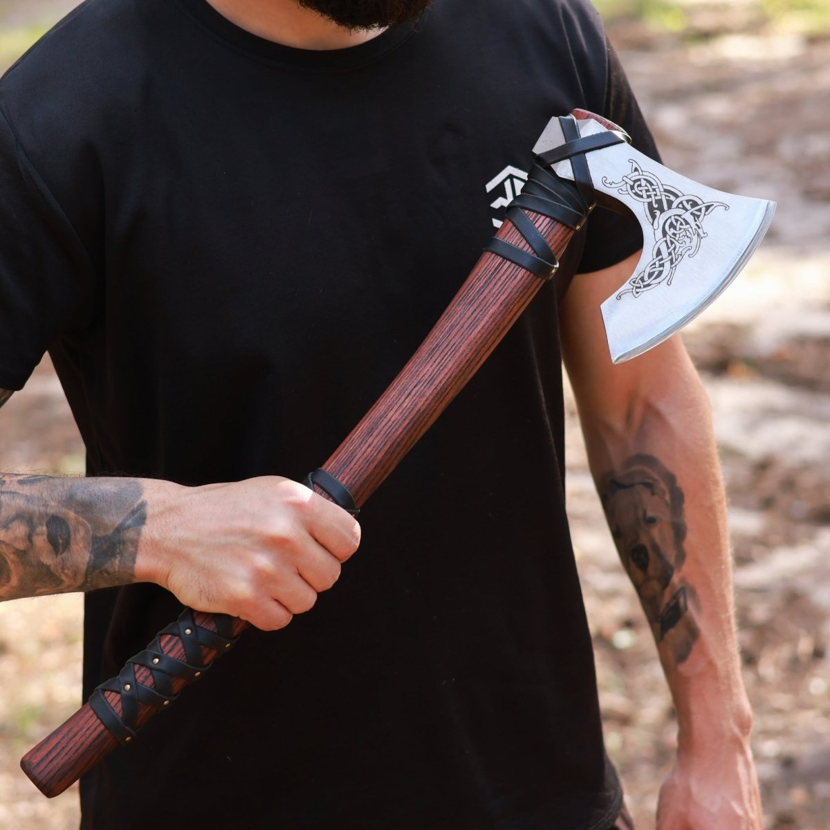 Handmade Norse axe ''Njord" with gently leather wrap