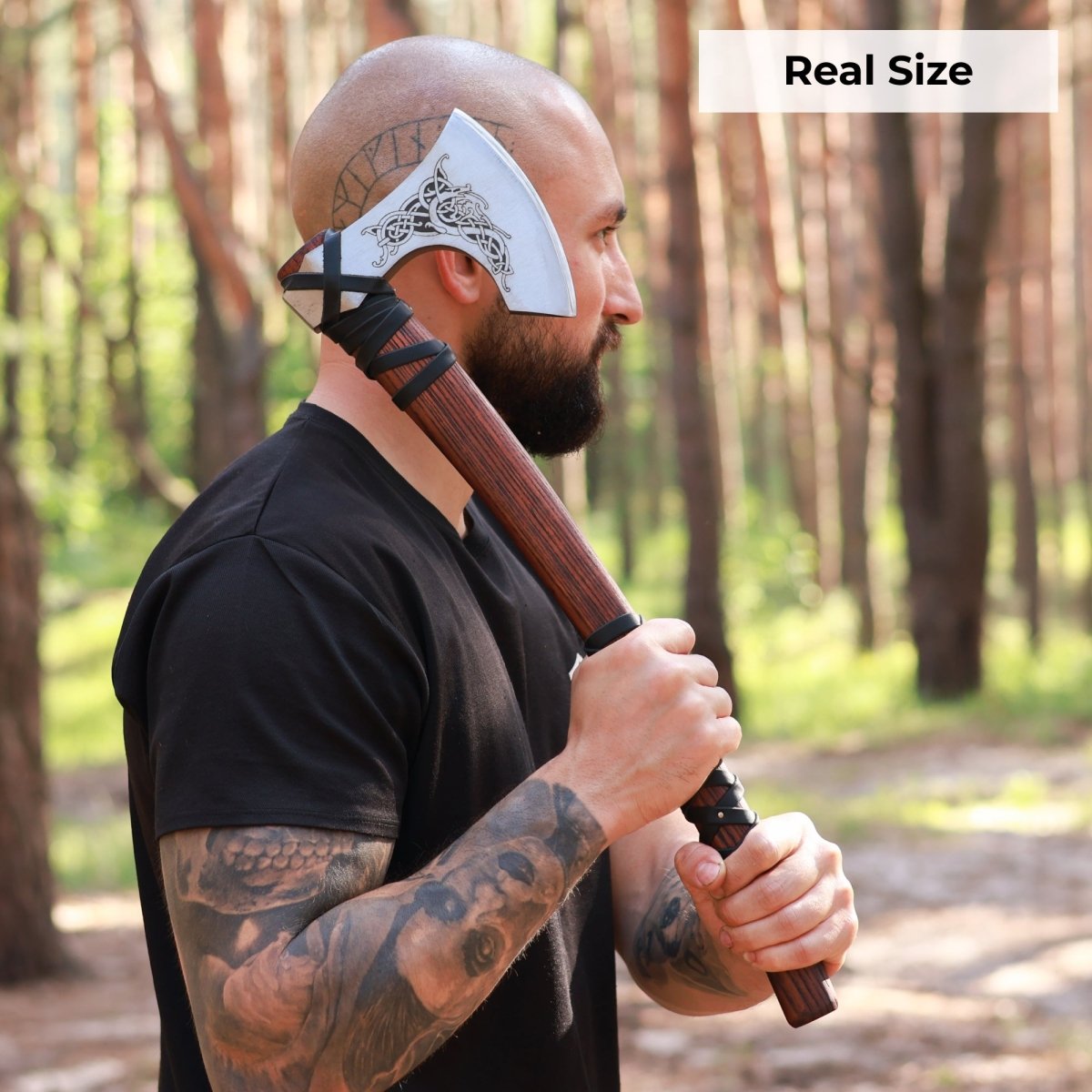 Handmade Norse axe ''Njord" with gently leather wrap