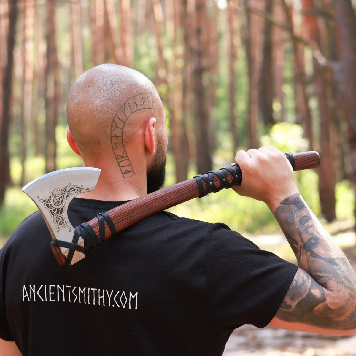 Handmade Norse axe ''Njord" with gently leather wrap