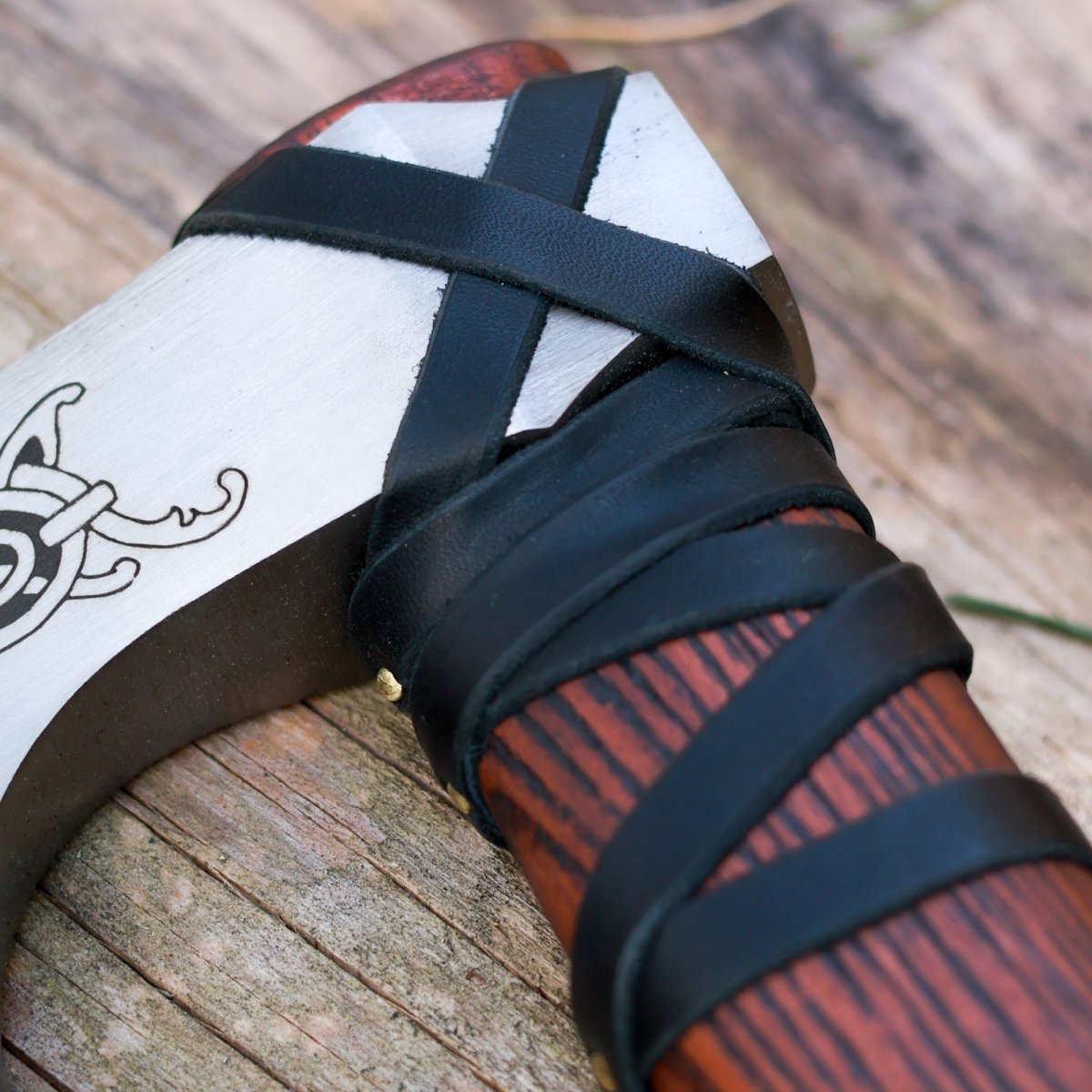 Handmade Norse axe ''Njord" with gently leather wrap