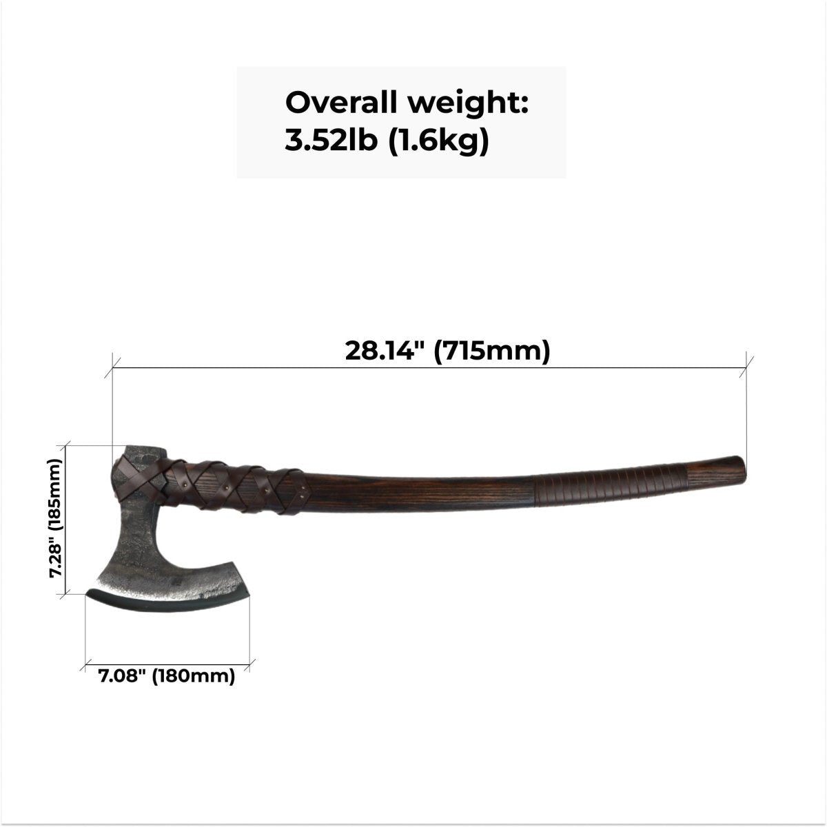Viking long axe "Ragnar Lodbrok" with carving handle and leather wrap