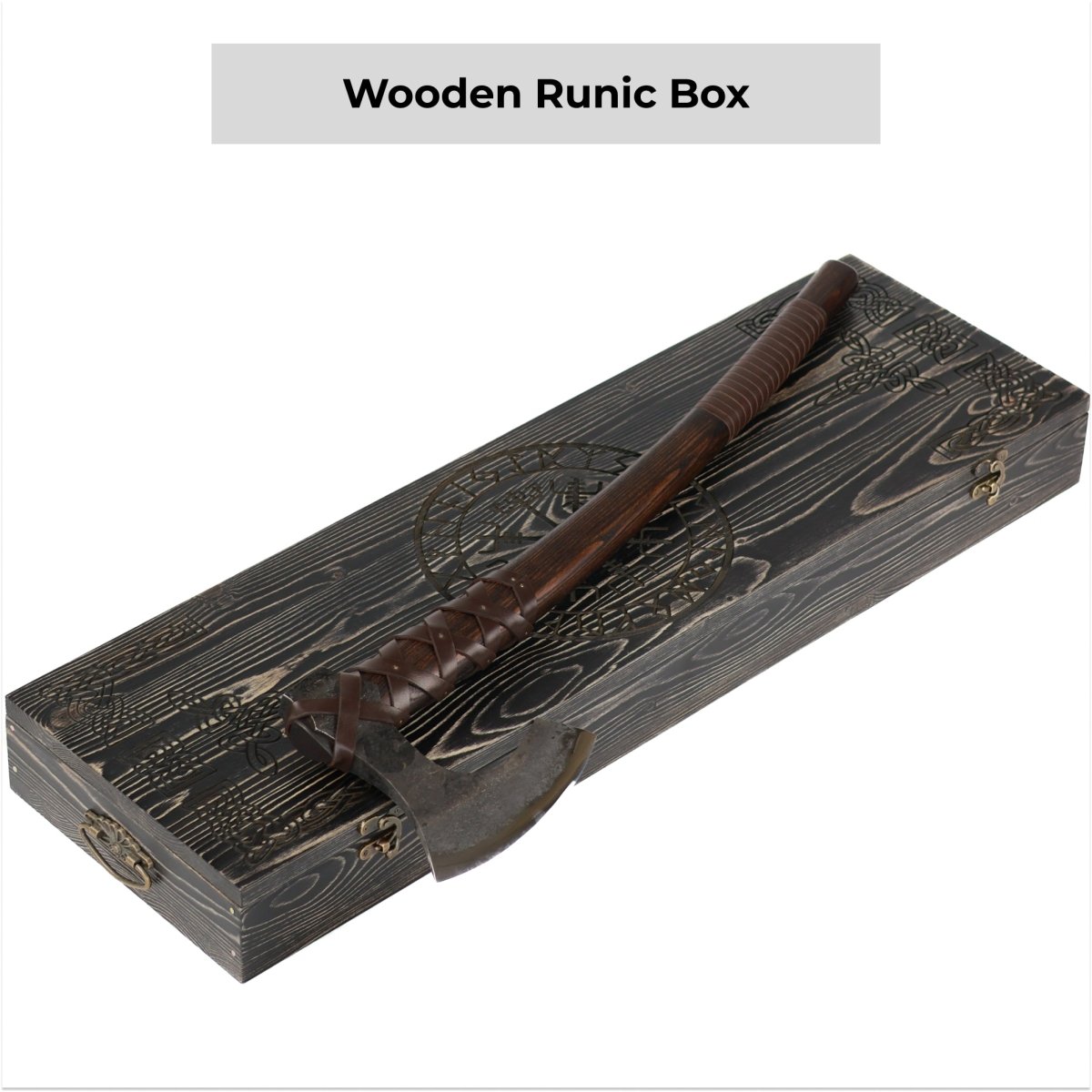 Viking long axe "Ragnar Lodbrok" with carving handle and leather wrap