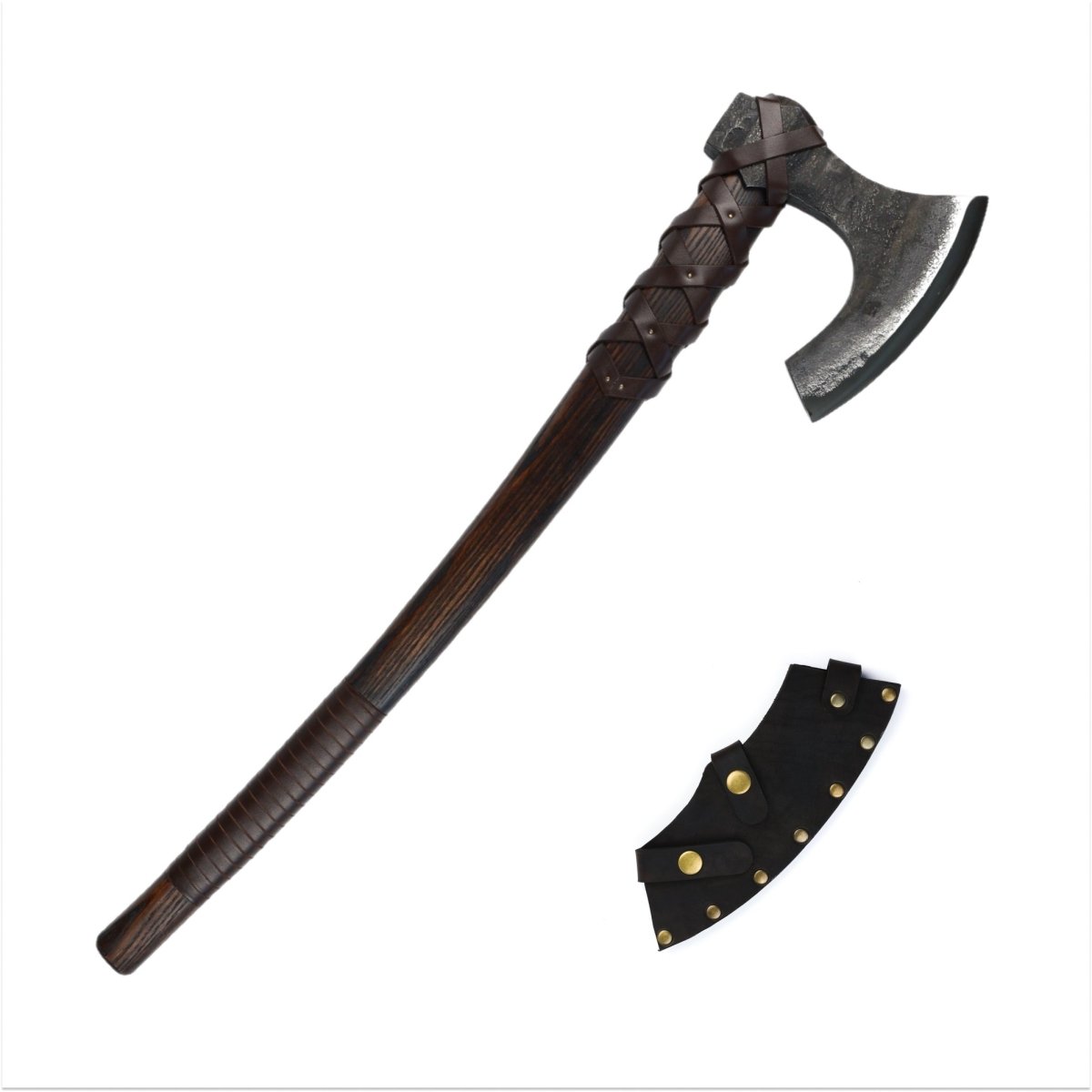 Viking long axe "Ragnar Lodbrok" with carving handle and leather wrap
