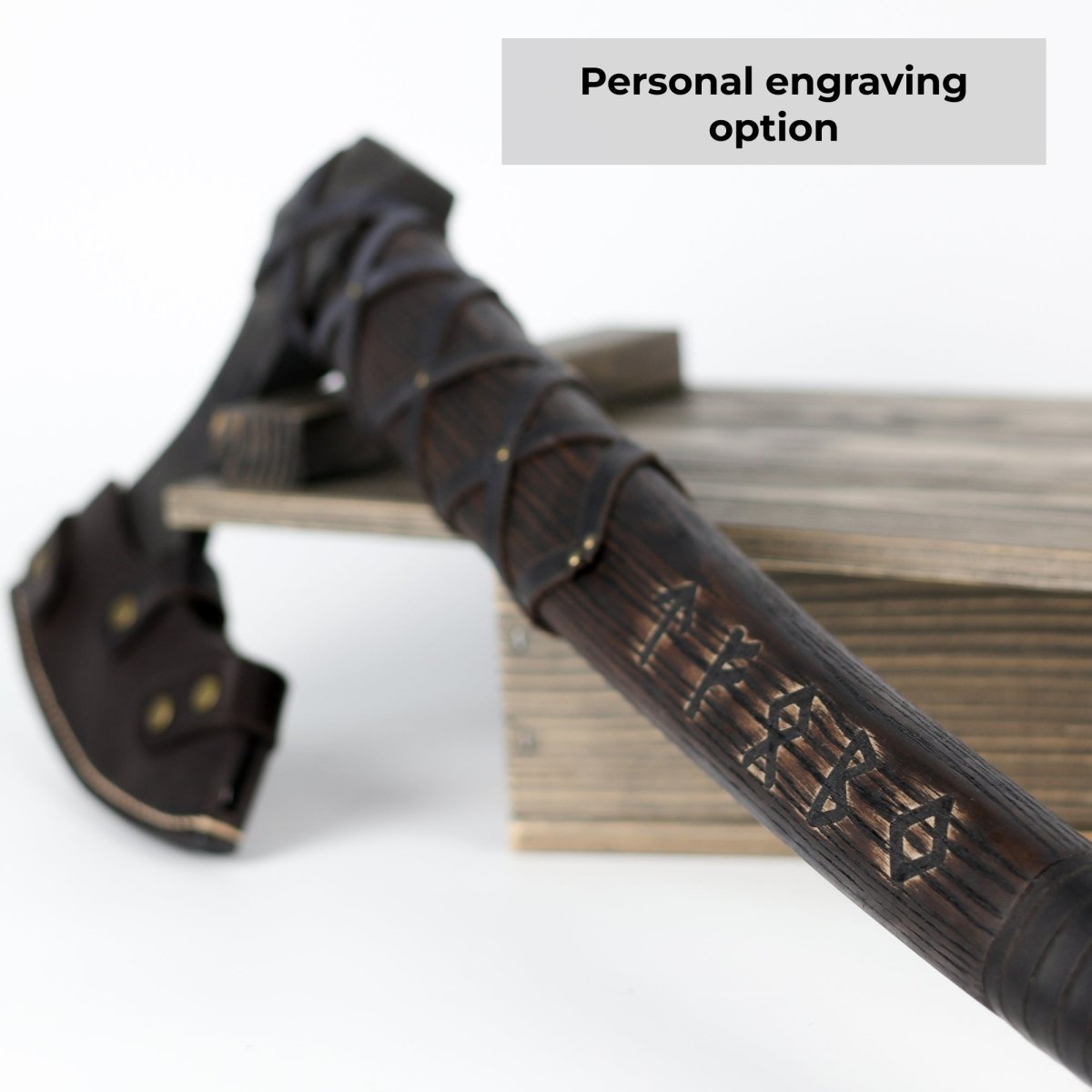 Viking long axe "Ragnar Lodbrok" with carving handle and leather wrap