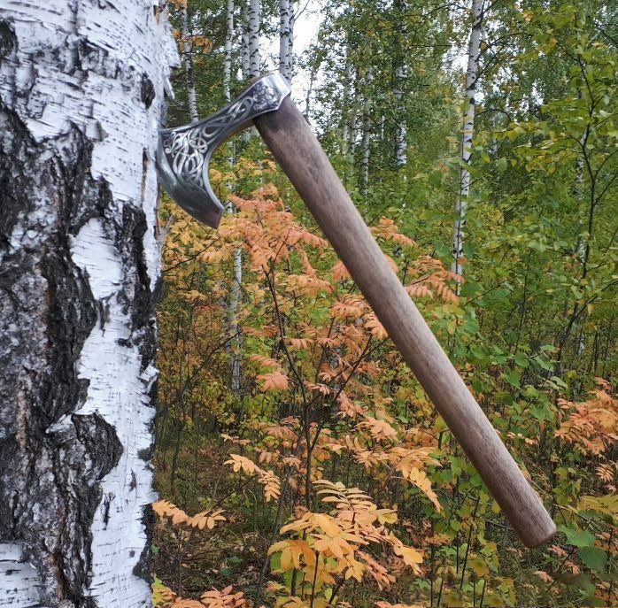 Hand-Forged Fenrir with Viking Warrior Viking Axe With Leather Cover