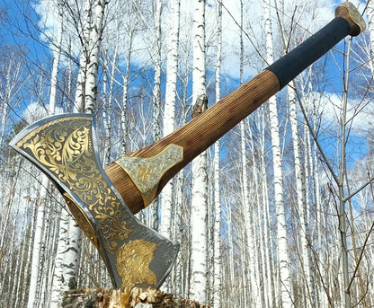 Hand-Forged Brass Filling Wolf Double Head Viking Axe With Cover