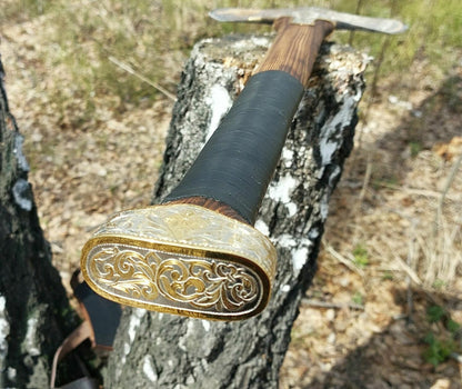 Hand-Forged Brass Filling Wolf Double Head Viking Axe With Cover