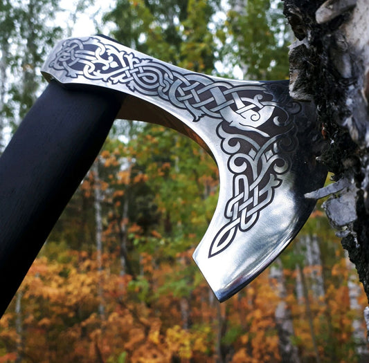 Handmade Long Dane Style Viking Axe With Leather Cover