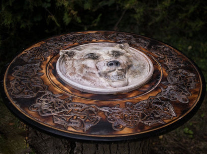 Carved Head Viking White Wolf Head Viking Shield