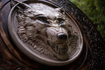 Carved Head Viking White Wolf Head Viking Shield