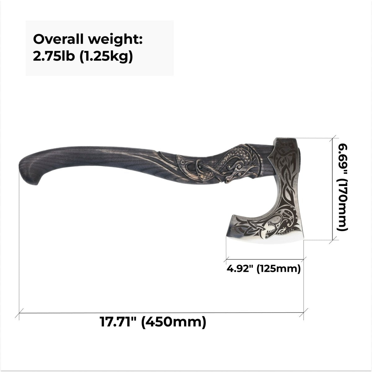 Hand-forged hardened bearded viking axe "Fenrisulfr" with carved handle