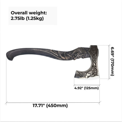 Hand-forged hardened bearded viking axe "Fenrisulfr" with carved handle