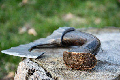 Hand forged hatchet "Skarpt Nebb" with leather cover