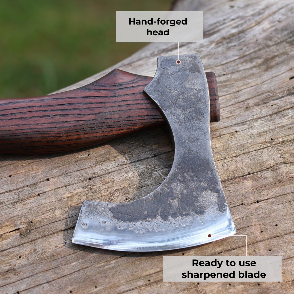 Hand forged Viking axe "Svart barbar" with carved handle