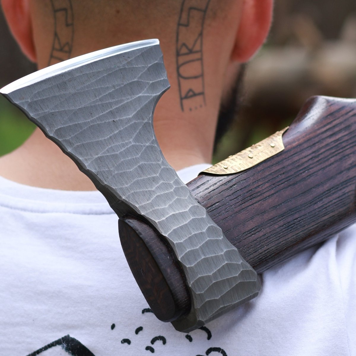 Hand Forged Viking Axe "Veles" with leather wrap on the handle