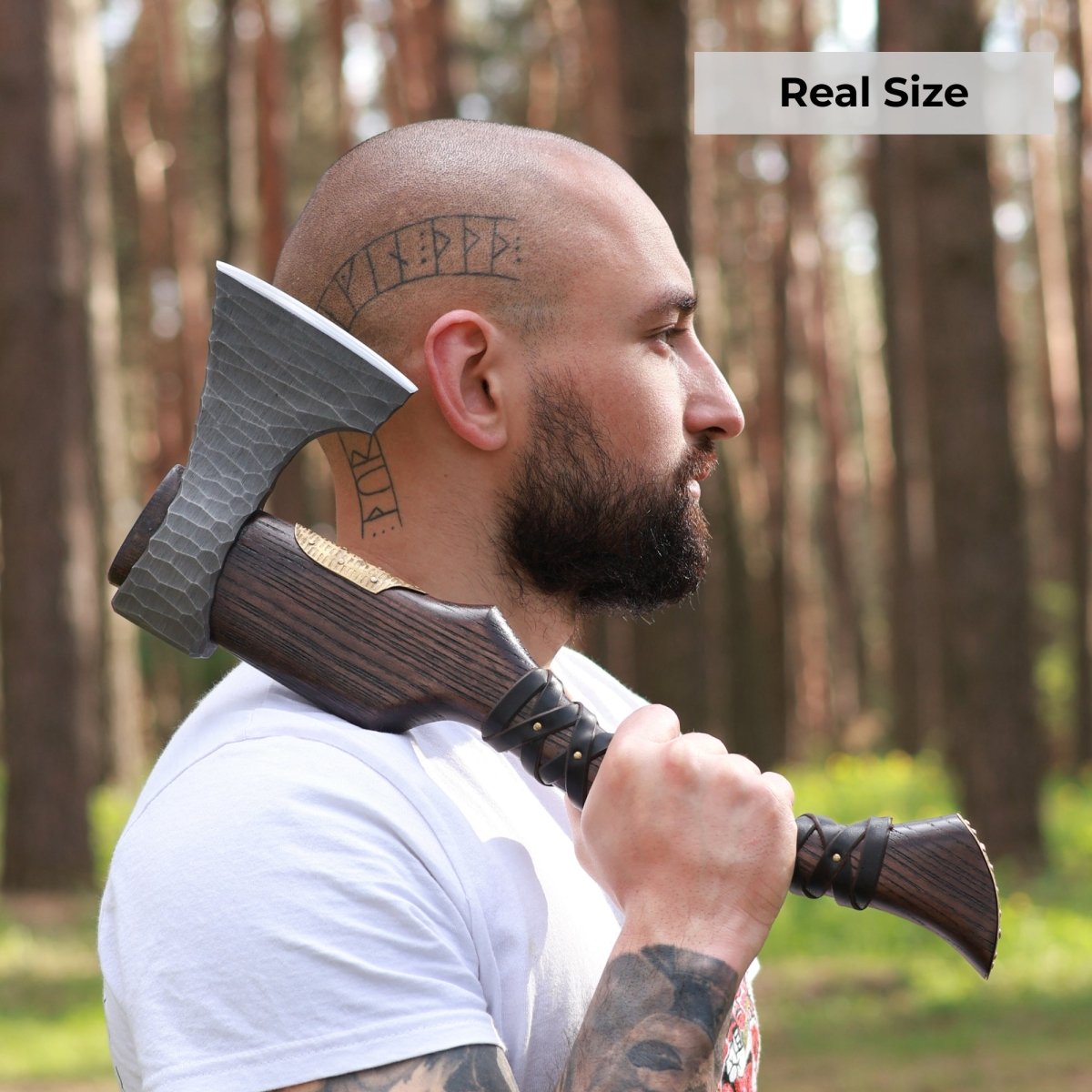 Hand Forged Viking Axe "Veles" with leather wrap on the handle