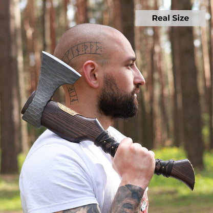Hand Forged Viking Axe "Veles" with leather wrap on the handle