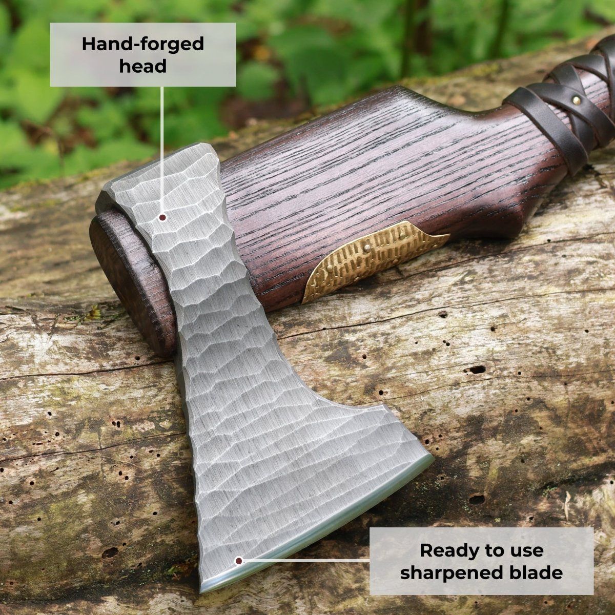 Hand Forged Viking Axe "Veles" with leather wrap on the handle