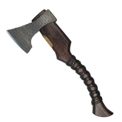 Hand Forged Viking Axe "Veles" with leather wrap on the handle