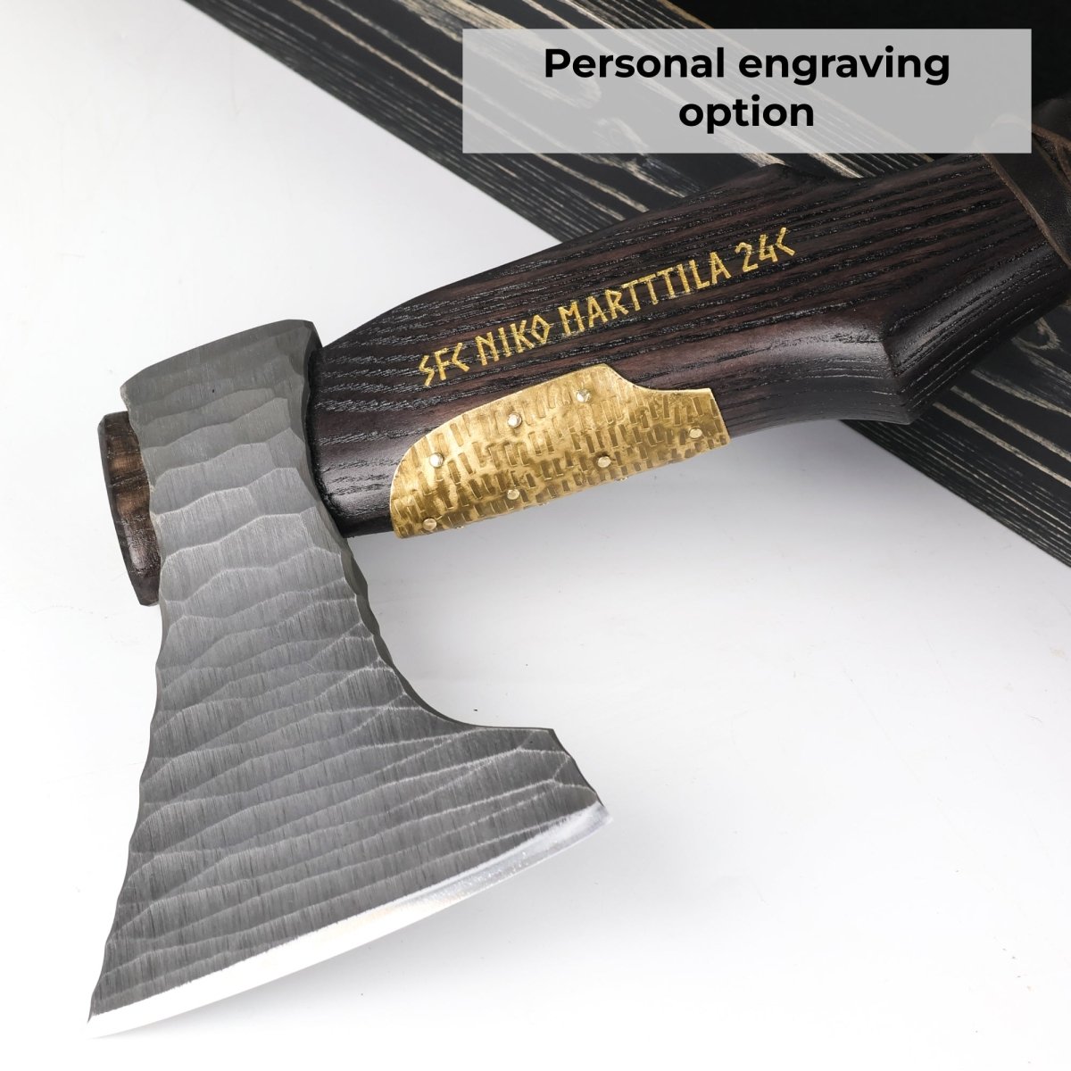 Hand Forged Viking Axe "Veles" with leather wrap on the handle