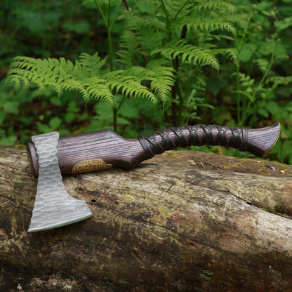Hand Forged Viking Axe "Veles" with leather wrap on the handle