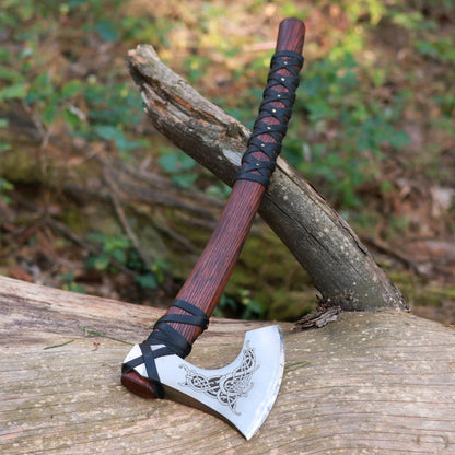 Handmade Norse axe ''Njord" with gently leather wrap