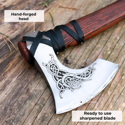 Handmade Norse axe ''Njord" with gently leather wrap