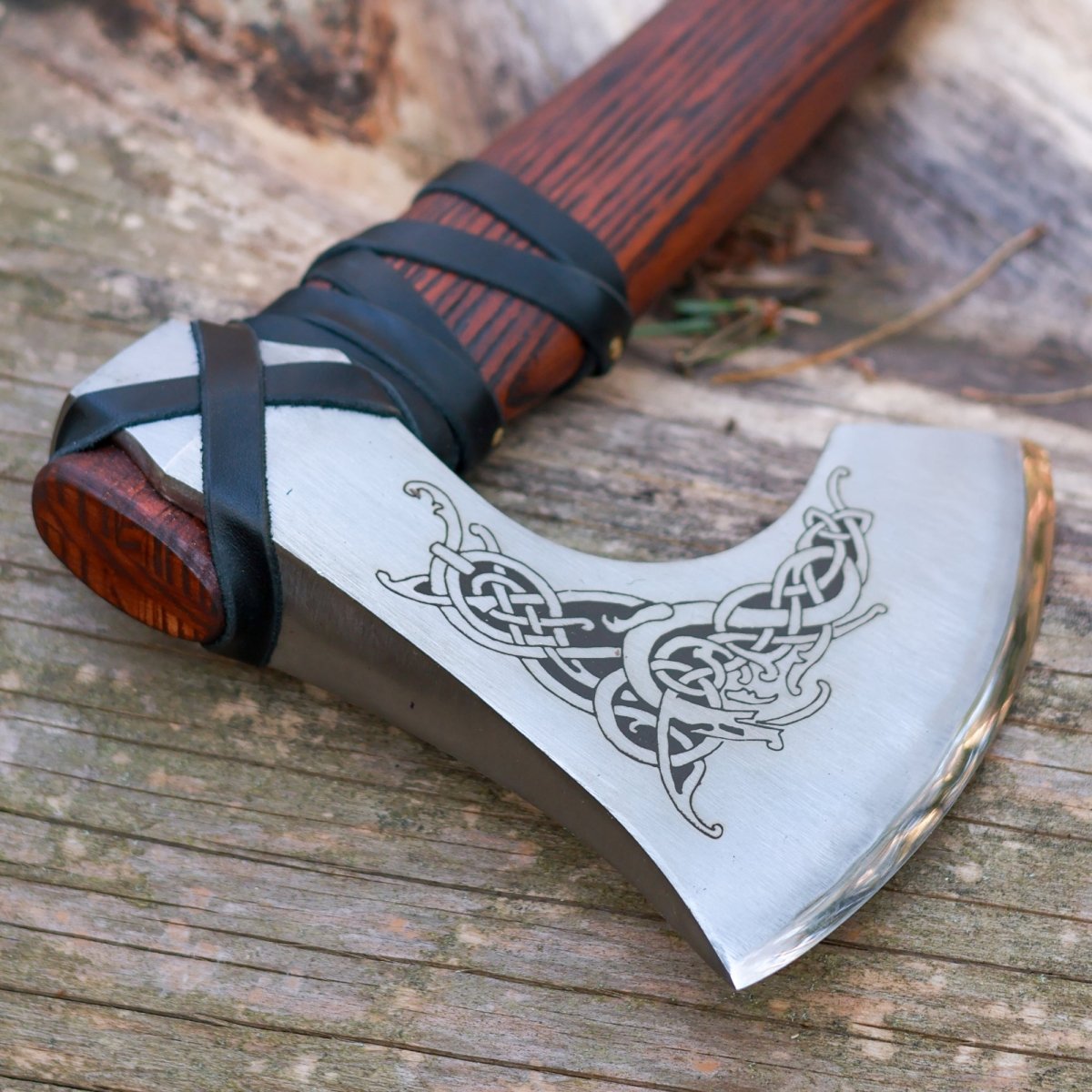 Handmade Norse axe ''Njord" with gently leather wrap